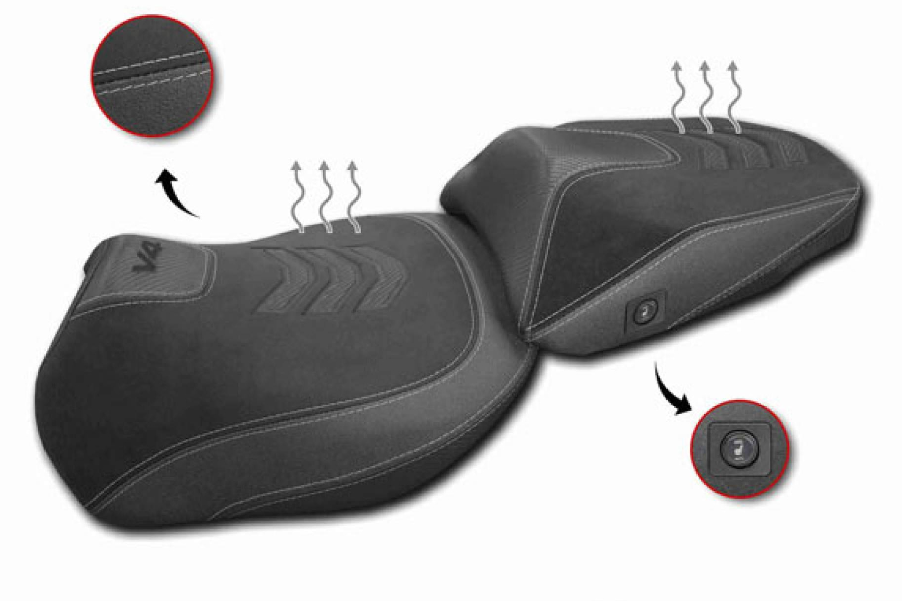Asiento calefactable para Ducati Multistrada V4 con varios acabados pensados para rutas largas